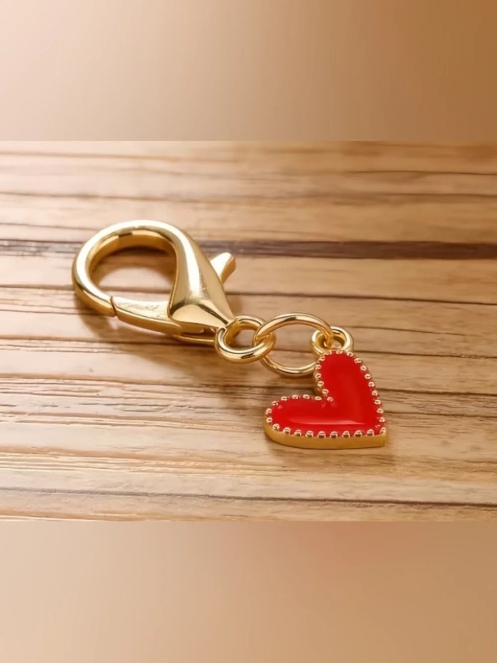 Gold Lobster Clasp Charm with Red Heart Dangle